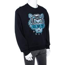 Pre Owned Kenzo Black Cotton Tiger Logo Embroidered Crewneck Sweatshirt L