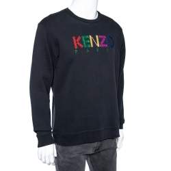 Pre Owned سويت شيرت كينزو قطن مزخرف شعار الماركة أسود أكمام طويلة رقبة مستديرة مقاس كبير جداً (اكس لارج)