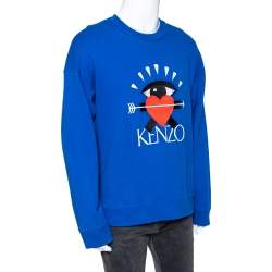 مملوكة مسبقًا سويتشيرت كينزو رقبة مستديرة قطن تطريز شعار أي هارت أزرق مقاس كبير