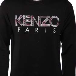 Pre Owned Kenzo Black Logo Embroidered Cotton Crewneck Sweatshirt M
