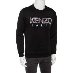 Pre Owned Kenzo Black Logo Embroidered Cotton Crewneck Sweatshirt M