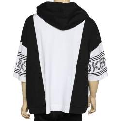Pre Owned Kenzo Monochrome Cotton Knit Logo Printed Sleeve Hooded Oversized Sweatshirt S
