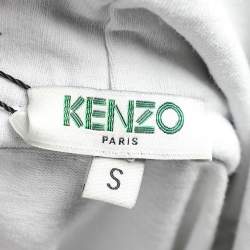 Pre Owned Kenzo Monochrome Cotton Knit Logo Printed Sleeve Hooded Oversized Sweatshirt S