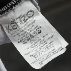 Pre Owned Kenzo Monochrome Cotton Knit Logo Printed Sleeve Hooded Oversized Sweatshirt S