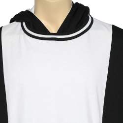 Pre Owned Kenzo Monochrome Cotton Knit Logo Printed Sleeve Hooded Oversized Sweatshirt S