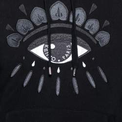 Pre Owned Kenzo Black Cotton Eye Embroidered Knit Oversized Hoodie S