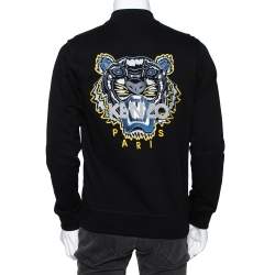 Pre Owned Kenzo Black Cotton Tiger Embroidered Zip Front Jacket S