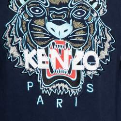 Pre Owned Kenzo Navy Blue Knit Tiger Embroidered Crew Neck Long Sleeve Sweatshirt M