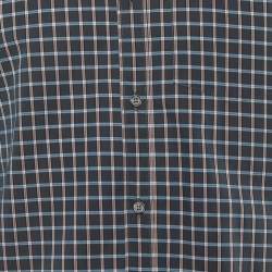 Pre Owned Kenzo Vintage Indigo Blue Cotton Checked Slim Fit Shirt XXL
