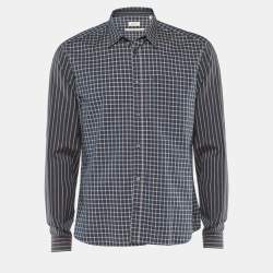 Pre Owned Kenzo Vintage Indigo Blue Cotton Checked Slim Fit Shirt XXL