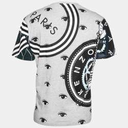 مملوكة مسبقًا تي شيرت كينزو قطن مطبوع رصاصي بأكمام قصيرة ورقبة مستديرة مقاس كبير جدًا - إكس لارج