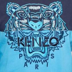 Pre Owned Kenzo Blue Cotton Tiger Embroidered Crew Neck Long Sleeve T-Shirt M