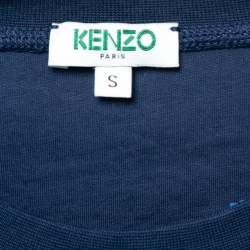 Pre Owned Kenzo Blue Tiger Printed Cotton Round Neck Short Sleeve T-Shirt S