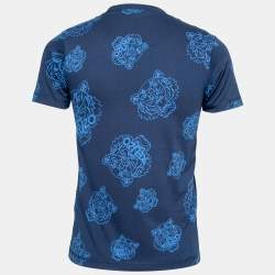 Pre Owned Kenzo Blue Tiger Printed Cotton Round Neck Short Sleeve T-Shirt S