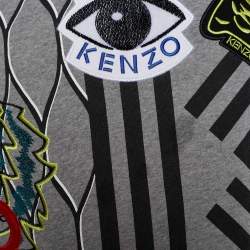 مملوكة مسبقًا سويتشيرت كينزو مالتي أيكون قطن رصاصي مطرز مقاس متوسط - ميديوم