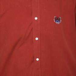 Pre Owned Kenzo Brown Cotton Tiger Embroidered Button Front Long Sleeve Shirt L