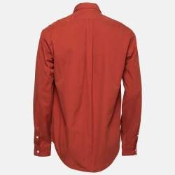 Pre Owned Kenzo Brown Cotton Tiger Embroidered Button Front Long Sleeve Shirt L