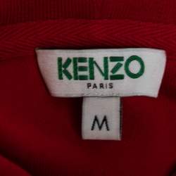 Kenzo Red Cotton Rib Knit Jumping Tiger Patch Hoodie M