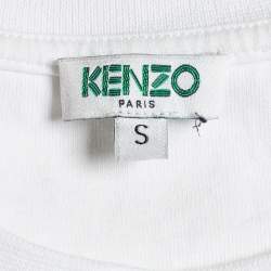 مملوكة مسبقًا تي شيرت كينزو جيرسيه مطبوع أبيض بأكمام قصيرة مقاس صغير - سمول