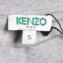 مملوكة مسبقًا Kenzo Grey Jersey Logo Cuff Print T-Shirt S