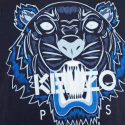 مملوكة مسبقًا Kenzo Midnight Blue Cotton Knit Tiger Print T-Shirt S