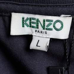 مملوكة مسبقًا  تي شيرت كينزو قطن بطبعة نمر أزرق كحلي برقبة مستديرة مقاس كبير - لارج