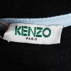 Kenzo Black Striped Pattern Cotton Logo Appliqued Sweatshirt XL