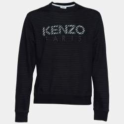 Kenzo Black Striped Pattern Cotton Logo Appliqued Sweatshirt XL