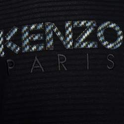 Kenzo Black Striped Pattern Cotton Logo Appliqued Sweatshirt XL