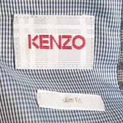 Kenzo Dark Blue Checked Seersucker Cotton Slim Fit Blazer M