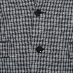 Pre Owned جاكيت بليزر كنزو قطن أزرق داكن كاروهات سي ساكر قصة سليم مقاس متوسط - ميديوم