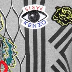 Kenzo Grey Logo Printed & Embroidered Crewneck Sweatshirt S