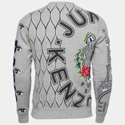 Kenzo Grey Logo Printed & Embroidered Crewneck Sweatshirt S