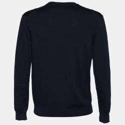 Pre Owned Kenzo Navy Blue Cotton Knit Tiger Logo Embossed Crew Neck Jumper M