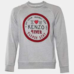 Pre Owned Kenzo Grey Cotton Knit I Love U Embroidered Sweatshirt M