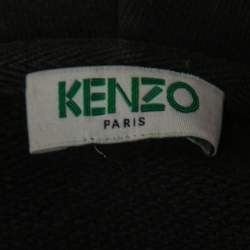 Pre Owned Kenzo Black Rib Knit Tiger Embroidered Hoodie M