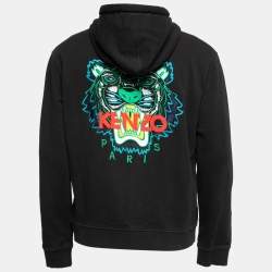 Pre Owned Kenzo Black Rib Knit Tiger Embroidered Hoodie M