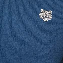 Pre Owned Kenzo Blue Colorblock Wool Logo Patch Sweater M