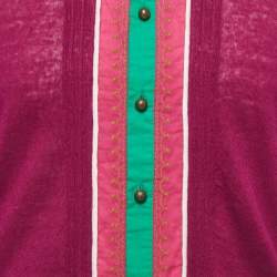 Pre Owned Kenzo Purple/Green Cotton Knit Embroidered Panel Button Front Shirt M
