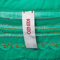 Pre Owned Kenzo Purple/Green Cotton Knit Embroidered Panel Button Front Shirt M