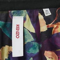 Pre Owned Kenzo Black Cotton Floral Print Panel Button Front Shirt M