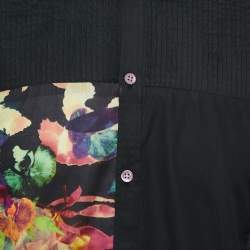 Pre Owned Kenzo Black Cotton Floral Print Panel Button Front Shirt M