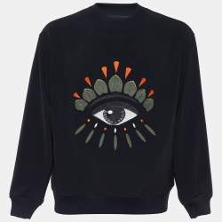مملوكة مسبقًا Kenzo Black Eye Embroidered Crepe & Rib Knit Sweatshirt M