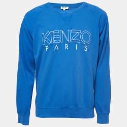 Pre Owned Kenzo Blue Cotton Logo Embroidered Sweatshirt L