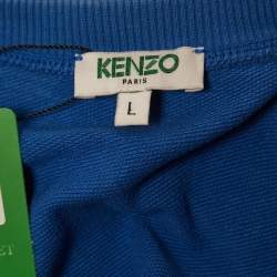 Pre Owned Kenzo Blue Cotton Logo Embroidered Sweatshirt L