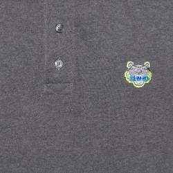 Pre Owned Kenzo Grey Cotton Knit Tiger Applique K Fit Polo T-Shirt M