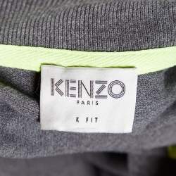 Pre Owned Kenzo Grey Cotton Knit Tiger Applique K Fit Polo T-Shirt M
