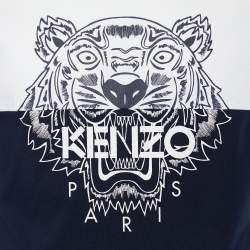 مملوكة مسبقًا Kenzo Navy & White Colorblock Tiger Print Cotton Crew Neck T-Shirt L