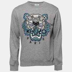 Pre Owned Kenzo Grey Tiger Motif Embroidered Cotton Sweatshirt S