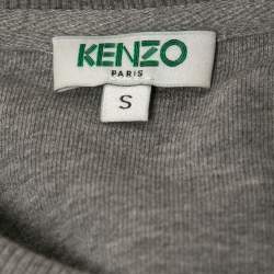 Pre Owned Kenzo Grey Tiger Motif Embroidered Cotton Sweatshirt S